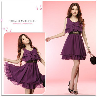 2013 New Women's Fashion Summer Crewneck Round Neck Flouncing Sleeveless Chiffon Dress high-quality free shipping