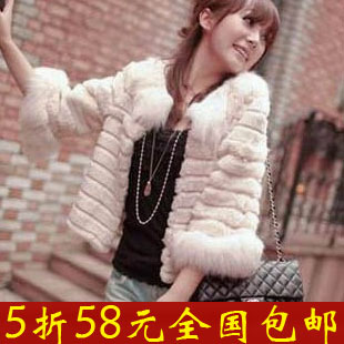 2013 new women's o-neck short design faux fur wool slim short design coat