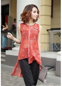 2013 NEW Women's print chiffon blouses with asymetric style free shipping