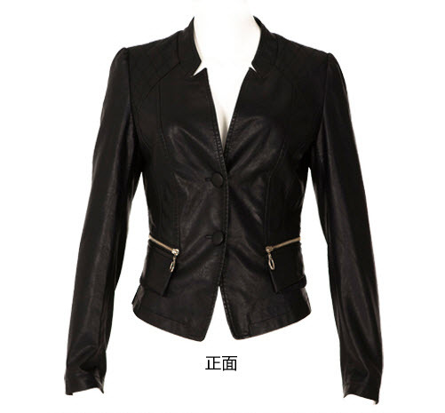 2013 New Women's Quality PU Button Closure Motorcycle Leather Jacket Stand-up Collar