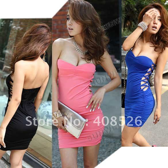 2013 New Women's Super Sexy Design at Waist Strapless Stretchy Mini Dress free shopping 3570