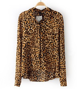 2013 NEW Women Spring Fashion Leopard Long Sleeve Chiffon Shirt Female Casual Top Blouse free shipping