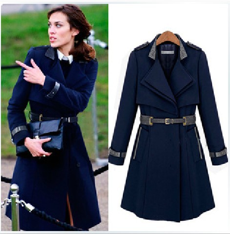 2013 New Women Winter thicken overcoat cloak cape Navy style cashmere windbreaker overcoat,Wool Blends outerwear trench coat