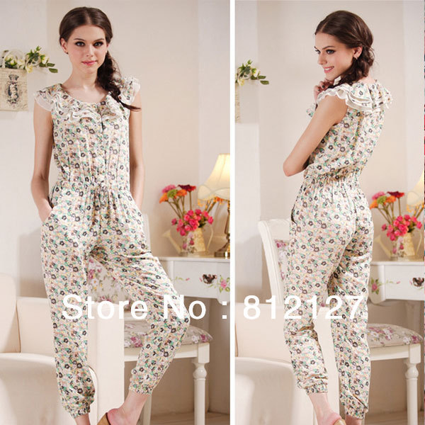 2013 New Womens Fashion Floral Lovely Casual Summer Sleeveless Belted Jumpsuit