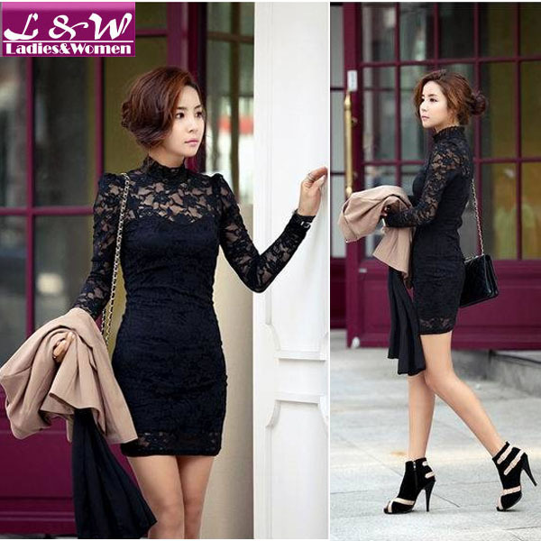 2013 New Year Fashion Women Sexy Cotton Full Sleeve Mini Lace Dress Ladies Casual Slim High Quality Dresses Free Shipping 12036