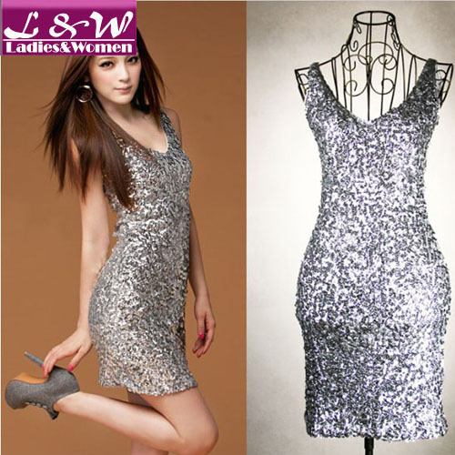 2013 New Year Fashion Women Sexy Shorts Apparel Dresses Lady Christmas Party Celebrity Dress with Sequined V-Neck Free Size12025