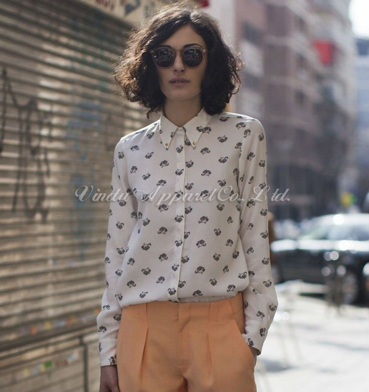 2013 NEW Z*RA Sexy Vintage Metal Finishing Leopard Head Pattern Lapel Collar Ladies' Chiffon Shirt/Free Ship/3 Size:S M L/A1598