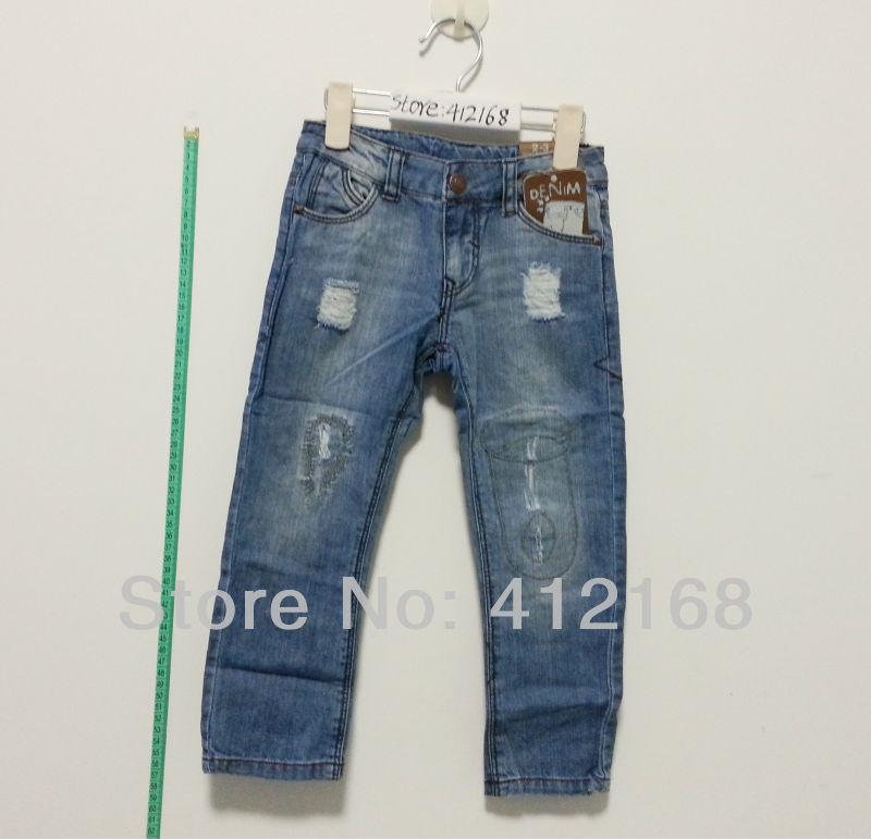 2013 new zar spring wholesale children's jeans High Quality kids Boys'&girls overalls   pants  Cowboy pants Holes trousers 9384