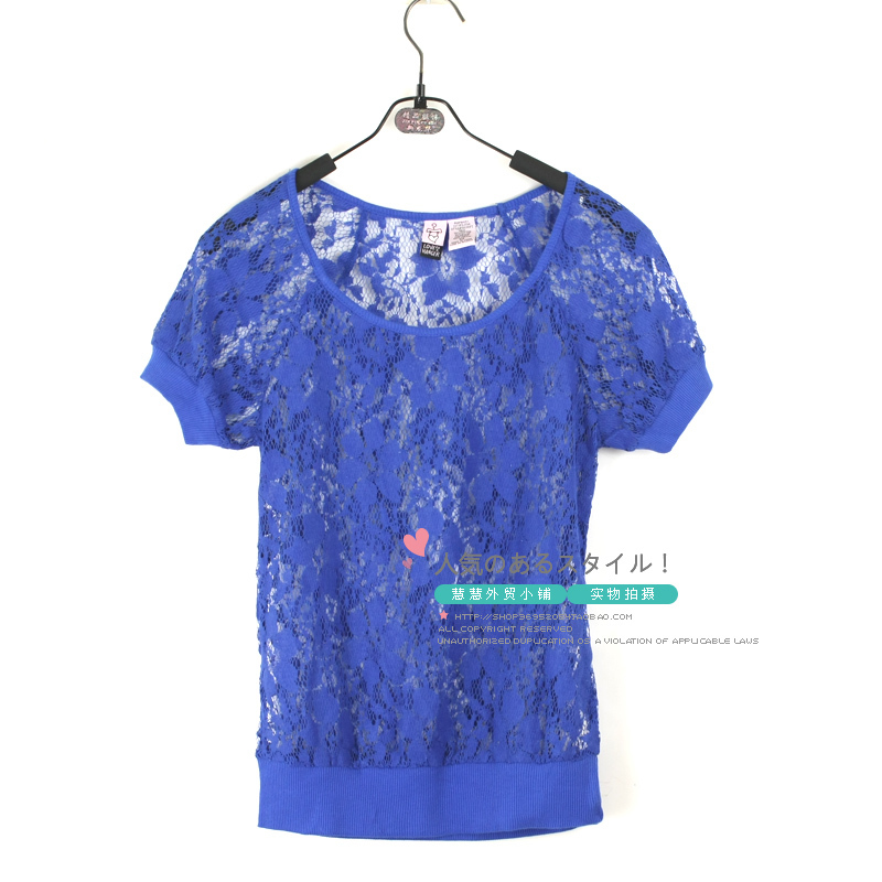 2013 NewComing Women's sweet cutout candy color delicate lace flower short-sleeve shirt multicolor thread sweep FreeShipping