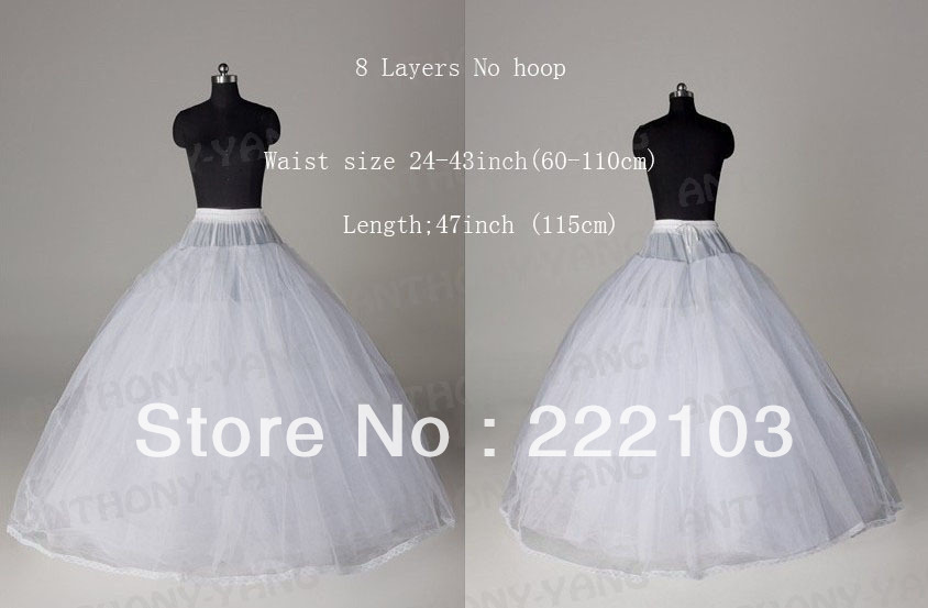 2013 Newest 8 layers no hoop petticoat ball gown wedding underskirt long cheap petticoat