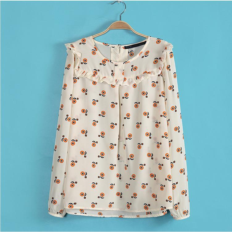 2013 newest Free shipping o-neck collar  follower print full sleeve cotton blouses  great quality fashion shirts