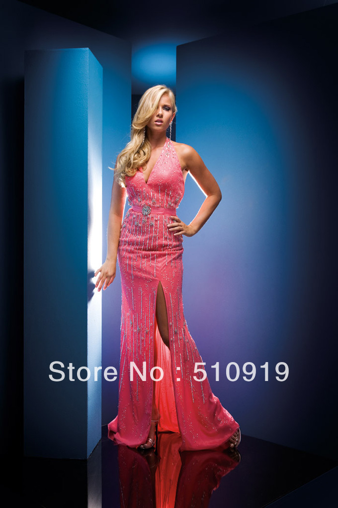 2013 Newest Freeshipping pink Halter sexy sleeveless prom dress/graduation dress