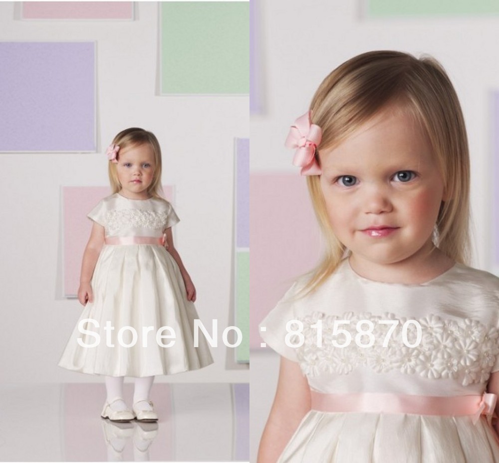 2013 newest hot sale custom made A-line taffeta appliques lovely  little flower girl dress