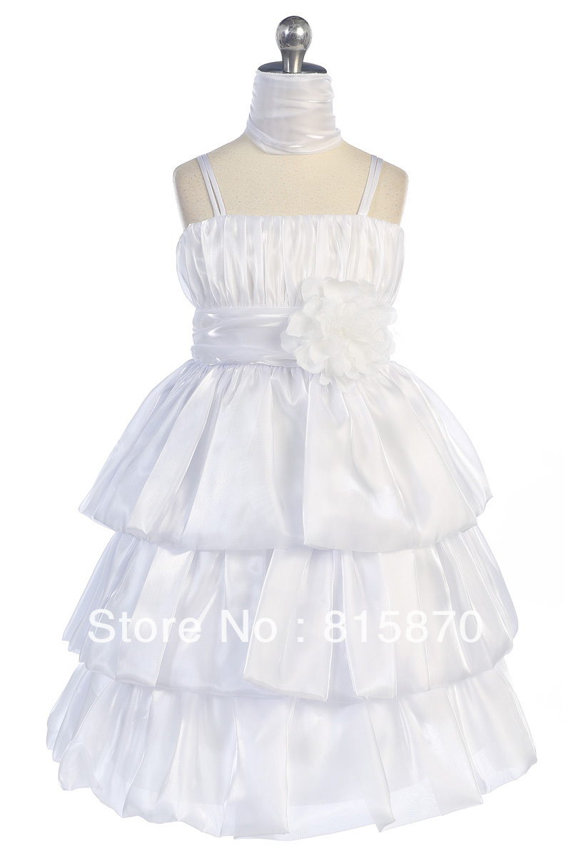 2013 newest hot sale custom made ball gown taffeta spaghetti strap   lovely  little flower girl dress
