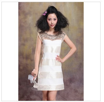 2013 newest  organza beading dress,lady slim vest plus size summer dress, beige,black S-2XL free shipping 100% as picture