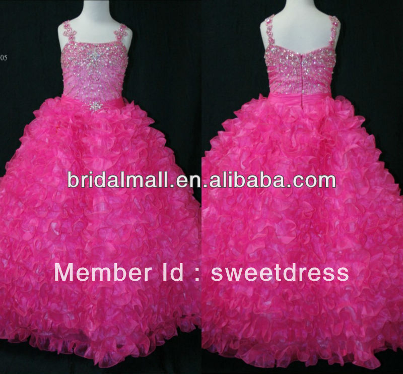 2013 newly arrival fashion Ball Gown gorgeous spaghetti straps beaded bodice ruffled Flower Girl pageant Dress JW0057