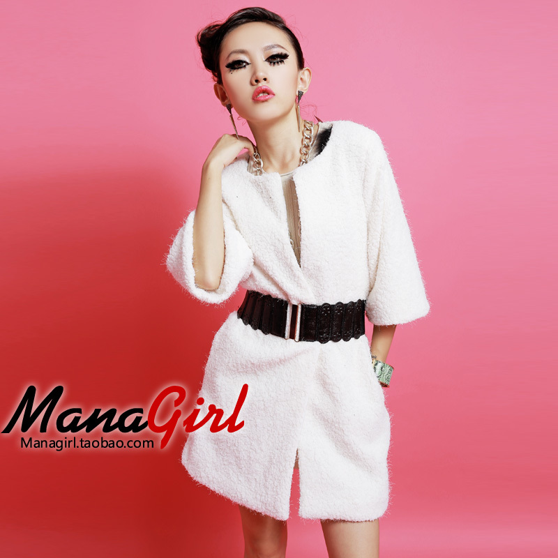 2013 news Managirl fashion solid color o-neck loose half sleeve trench overcoat outerwear syy000936 free ship