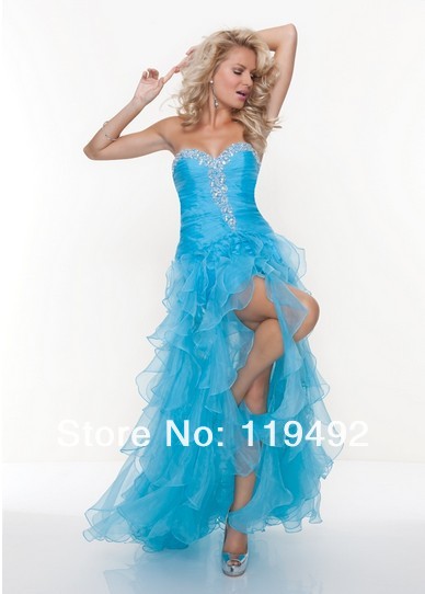 2013-Now Tailored Fashion high quality Evening Dresses Sweetheart A-line Hi-Lo    high- low  Pleat Beads Organza