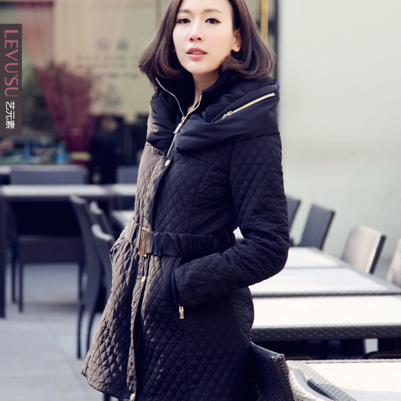 2013 OL outfit elegant gentlewomen slim waist rhombus padded trench