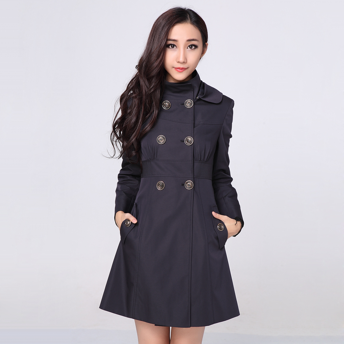 2013 outerwear navy blue trench women's outerwear trench fashion trench Women