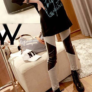 2013 pants fashion trousers irregular faux leather patchwork legging ankle length trousers female  free shiping fashion Leggings