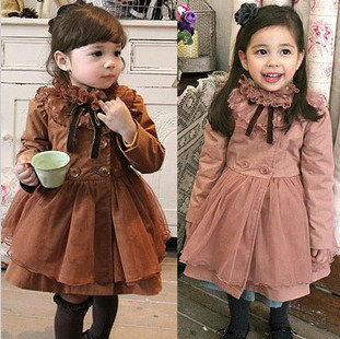 2013 pink girls clothing baby lace cotton-padded gauze double breasted trench overcoat child outerwear Free shipping