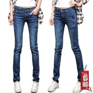 2013 plus size mid waist elastic skinny pants casual jeans female long trousers