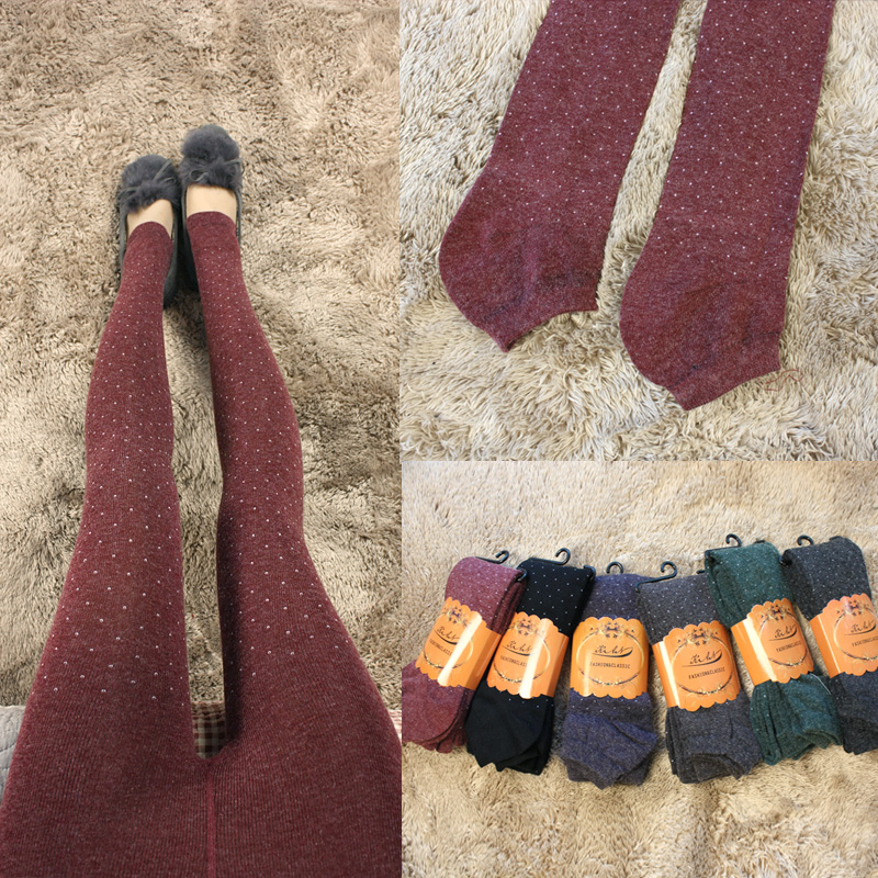 2013 Polka dot legging Women liangsi polka dot fashion wool blending camel hair thickening step on the foot stockings 1265