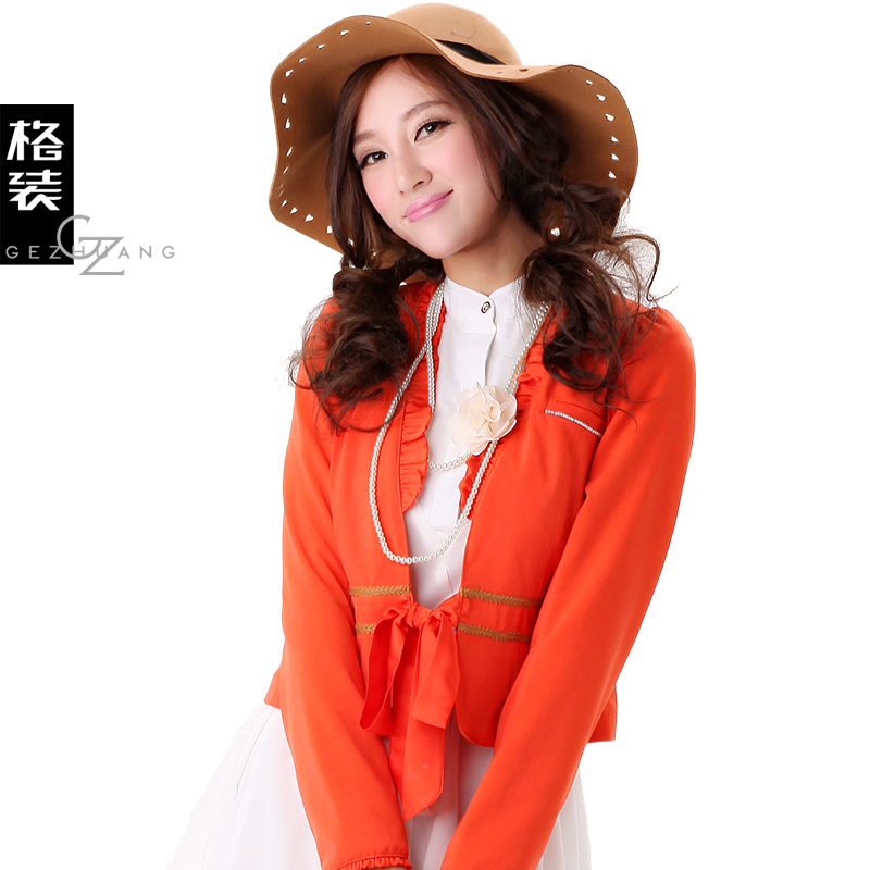 2013 popper slim small suit jacket solid color puff sleeve formal suit short design w08