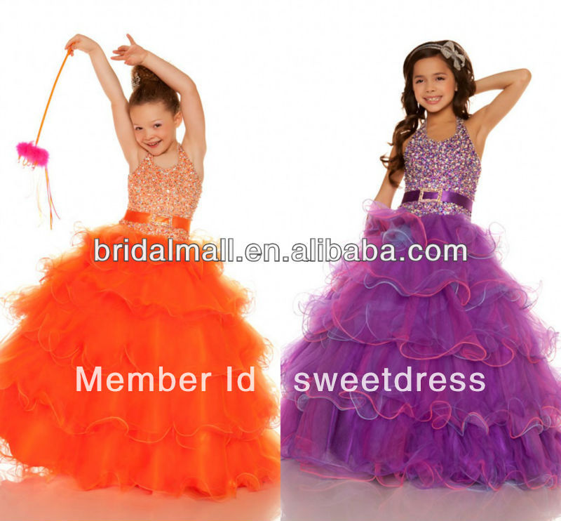 2013 Popular and pageant halter shining heavily beaded flower girl dresses/pageant dresses JW0044