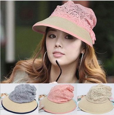 2013 Popular Nice ladys caps beautiful women shade hats 3 colors Straw Bowknot Free Shipping