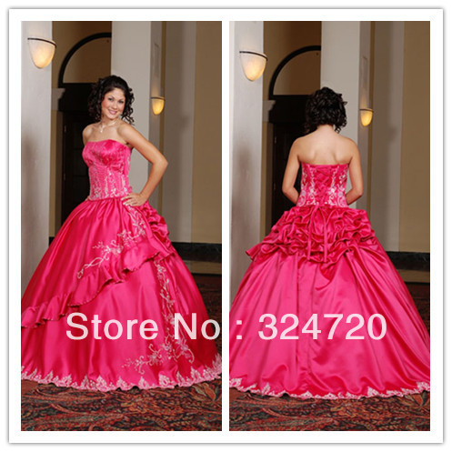 2013 Pretty embroidery ball gown hot pink sweet 15 quinceanera dress QD2009 custom size custom color wholesale free shipping