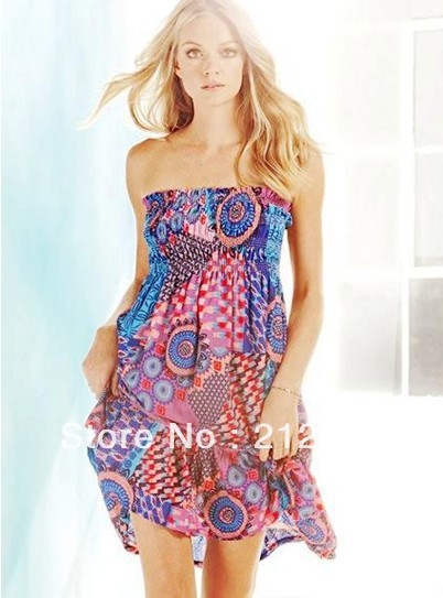 2013 Printed Beach Dress Fashion So Sexy Chest Wrapped Skirt New Beach Style 10pcs/lot