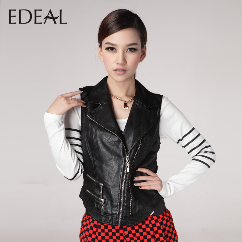 2013 PU autumn and winter leather vest women's fashion motorcycle vest female short design turn-down collar