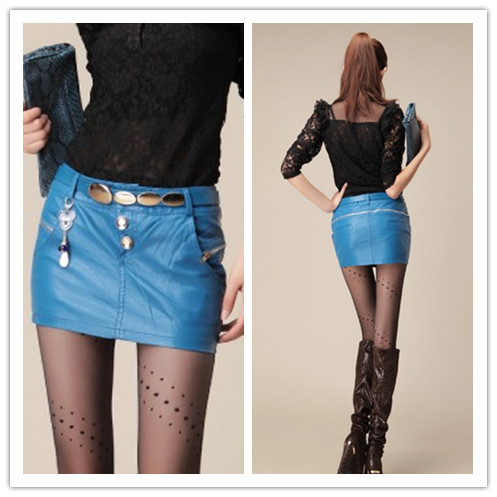 2013 PU slim short skirt fashion bag leather zipper short skirt bust skirt female 1034