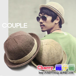 2013 quality dome small linen fedoras general spring and summer breathable roll-up hem jazz hat