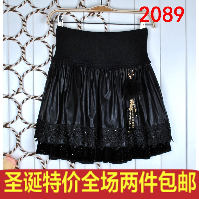 2013 quality spring and summer thickening PU half-length cake a slim short half-length skirt leather skirt