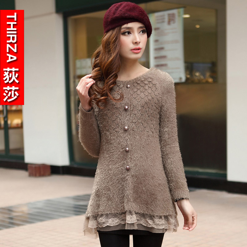 2013 rabbit hair lace decoration medium-long sweater d12ws001