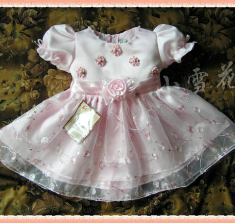 2013 Retail- Pink/white children princess dress, embroidery flower dress , flower girl dress,1y-7y