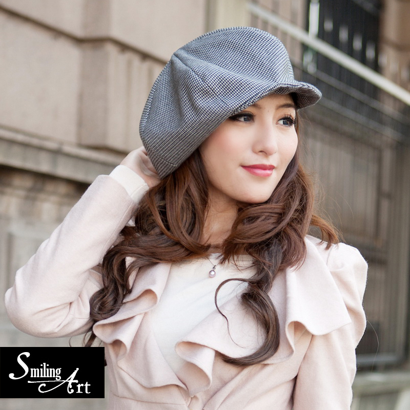 2013 Sa2012 spring and autumn female grey check octagonal cap painter hat