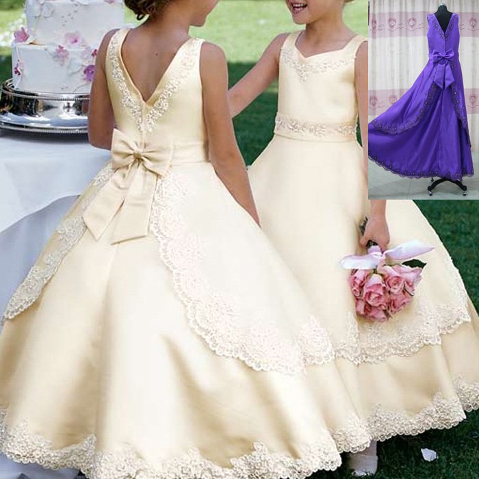 2013 Satin With Beading Lace Appliqued Fashion Flower girl dress Wholesale