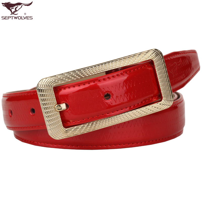2013 SEPTWOLVES women's genuine leather belt women's red strap gold agings Free delivery