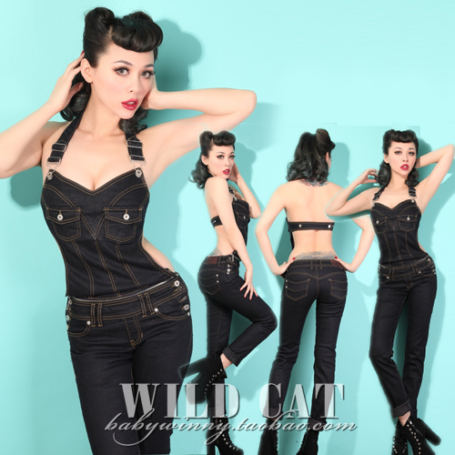 2013 Sexy Denim Overalls BIB Low-cut Jumpsuit With Destoyed Look With Romper And Pants