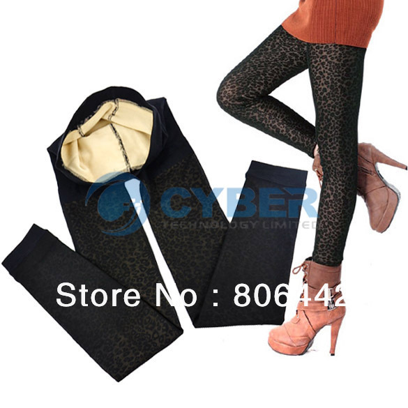 2013 Sexy Fashion Winter Diamond Patterned Leopard Leggings Tights Thick Pants Stockings Women's Clothes Free Shipping 8609