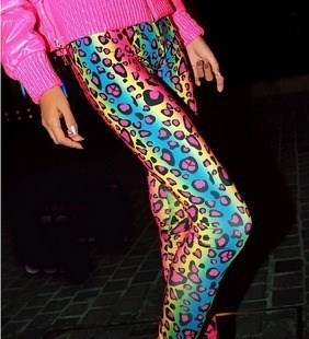 2013 sexy fun stockings neon gradient multicolour leopard print legging ankle length trousers