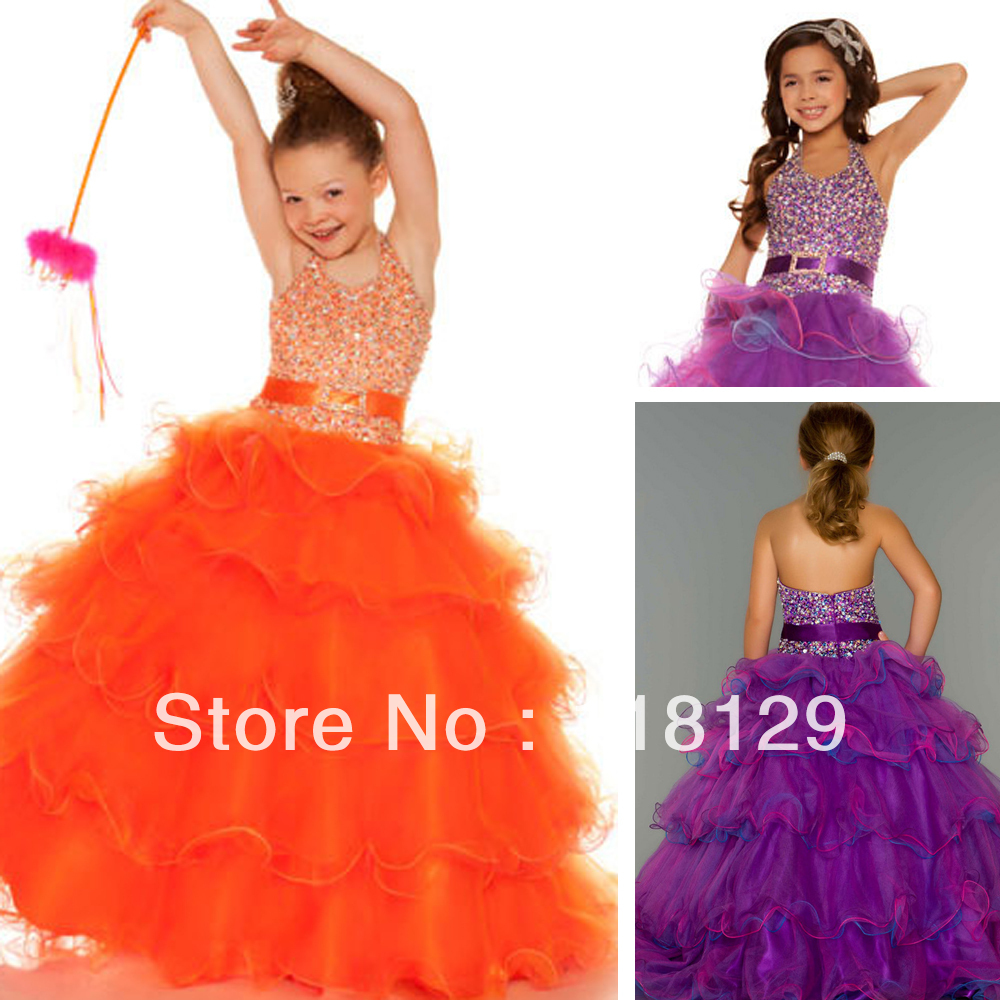 2013 Sexy  Halter Beading Organza  BallGown Children Dresses Floor-length Sleeveless  Flower Girl Dresses 2311
