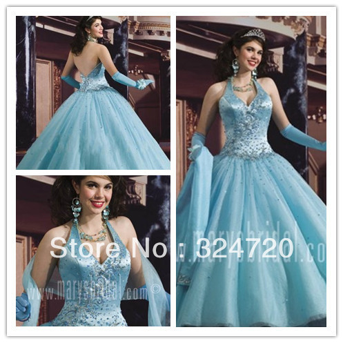 2013 Sexy halter top baby blue sweet 16 gown quinceanera dress T0043 custom size custom color wholesale free shipping