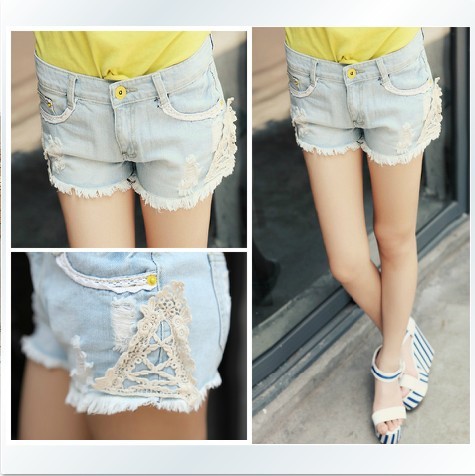 2013 Sexy Lady Lace pair jeans short women jeans shorts ladies Lace short pants 8095 free shipping