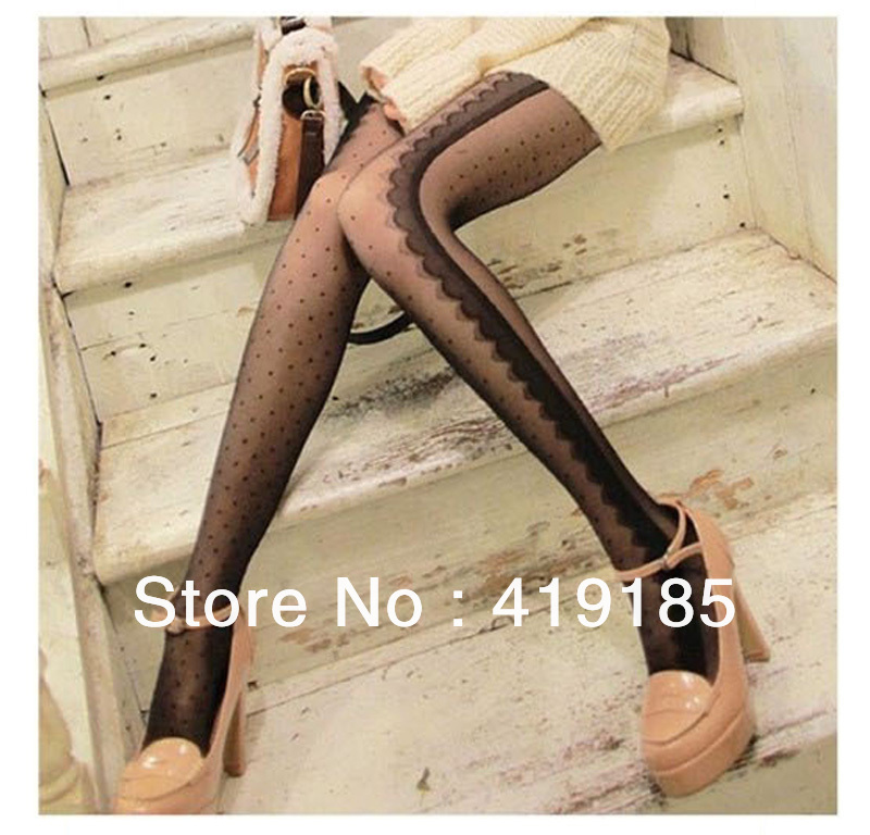 2013 sexy Loli side eyelash lace silk stockings/Wave point silk stockings/Through meat conjoined twin socks(W-sock-23)
