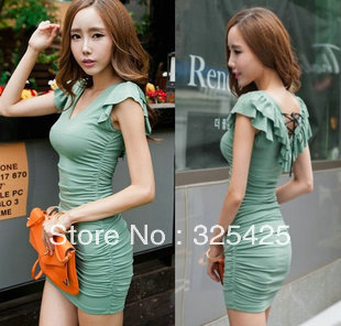 2013 sexy new summer dresses fashion slim hip sexy tight racerback V-neck one-piece dress with rear strings free shipping